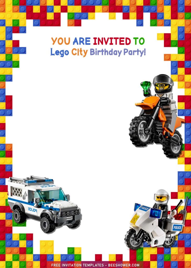 9+ Lego Birthday Invitation Templates For Kids Birthday Party with Lego Motocross And Police Jeep