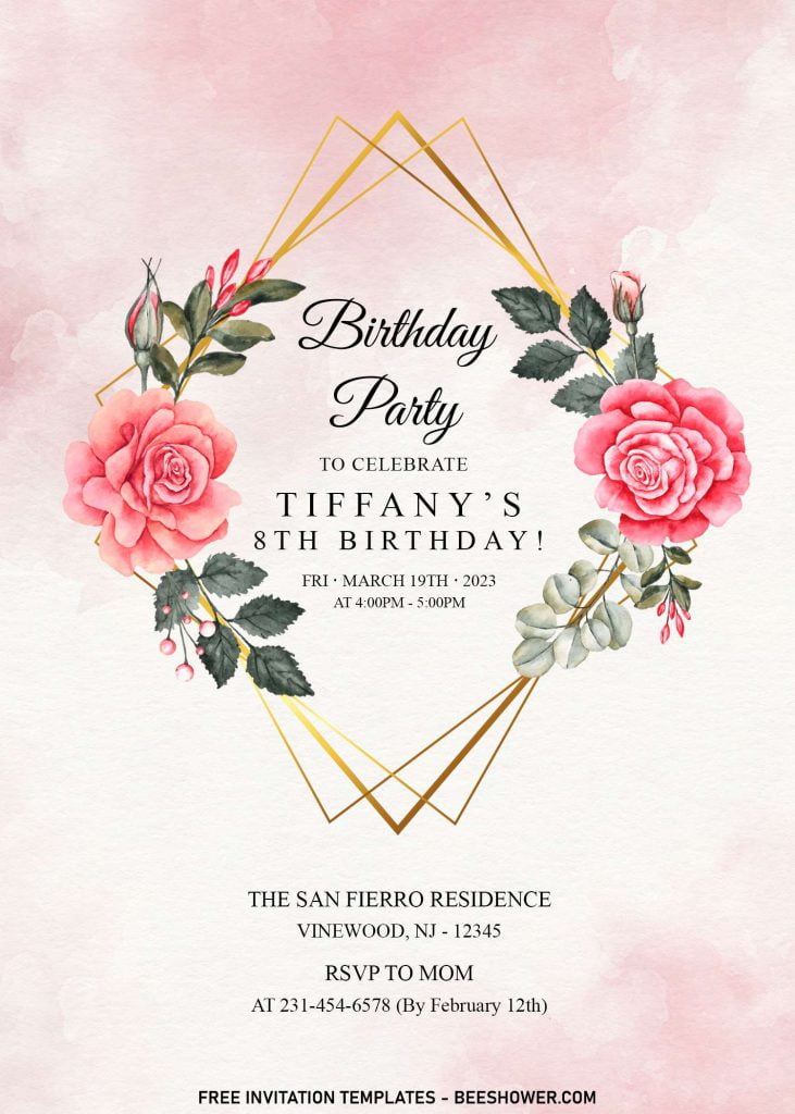 9+ Gorgeous Blush Pink Roses Birthday Invitation Templates