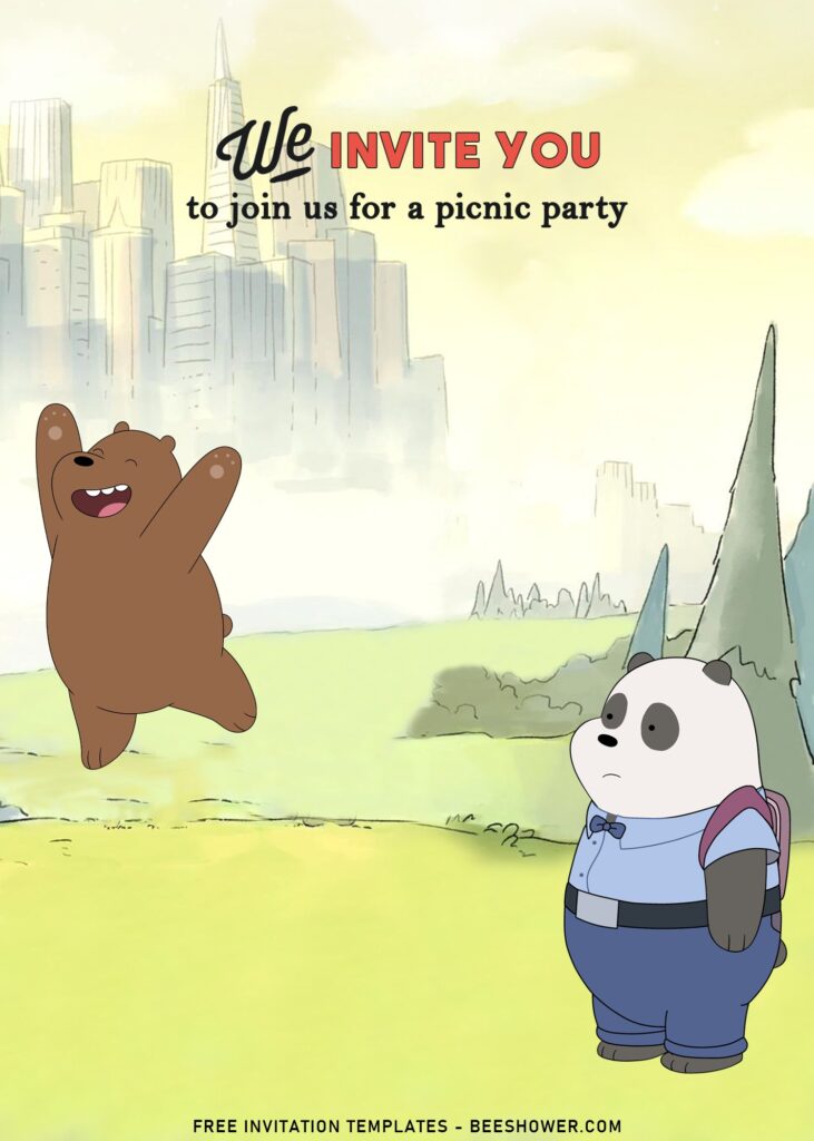 10+ We Bare Bears Birthday Invitation Templates with cute grizzly and polar bear