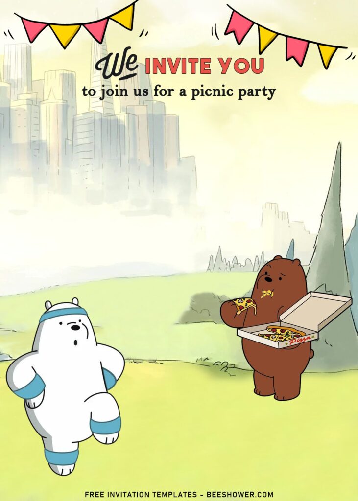 10+ We Bare Bears Birthday Invitation Templates with adorable Polar bear is jogging