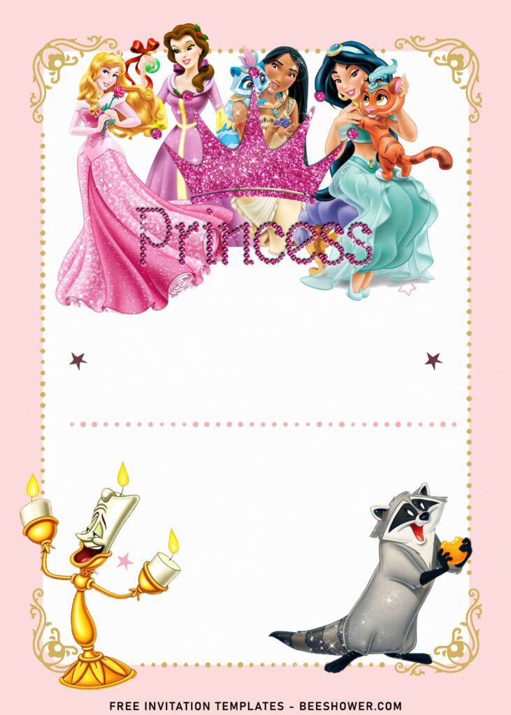 10+ Vintage Disney Princess Baby Shower Invitation Templates With Lumiere