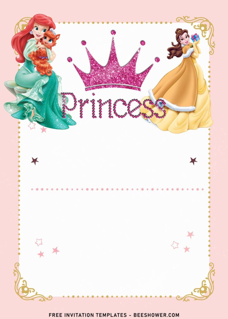 10+ Vintage Disney Princess Baby Shower Invitation Templates With Pink Glitter Princess Tiara