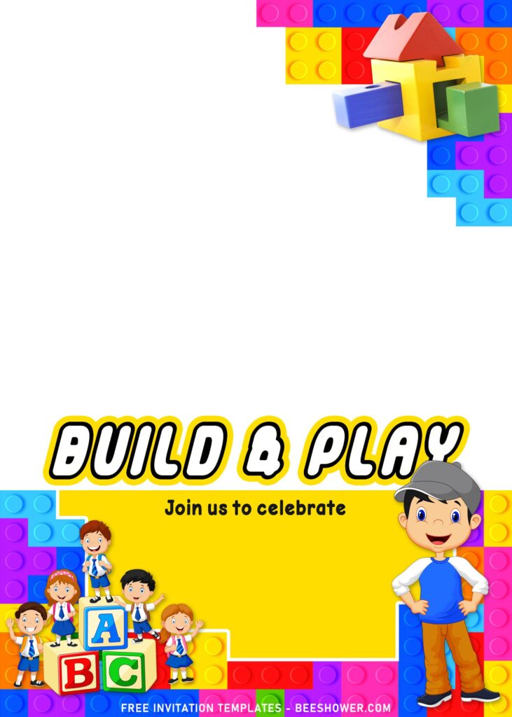 11+ Fun Building Blocks Party Birthday Invitation Templates with Build and Play wording