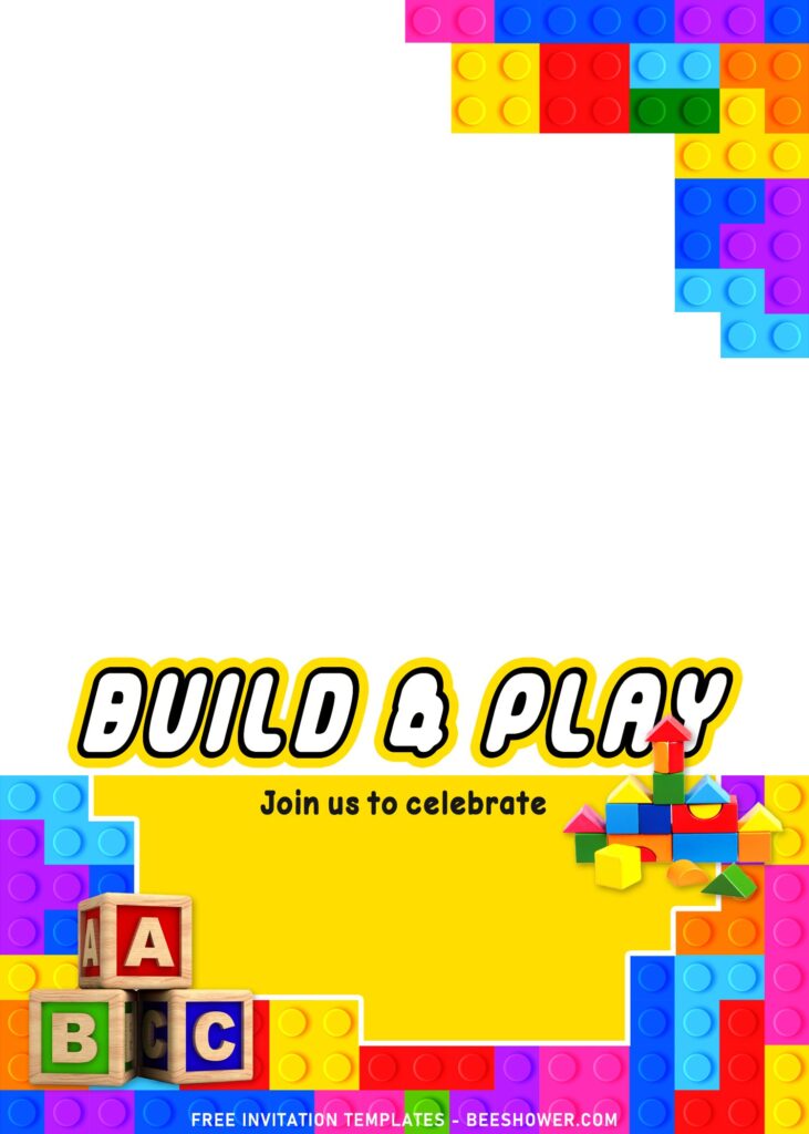 11+ Fun Building Blocks Party Birthday Invitation Templates with cute Kids' toys