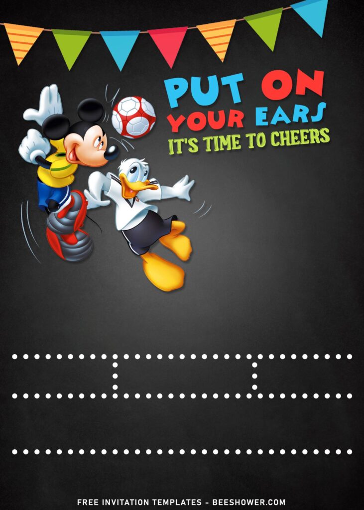 10+ Mickey Mouse Chalkboard Birthday Invitation Templates with Donald and Mickey mouse play soccer
