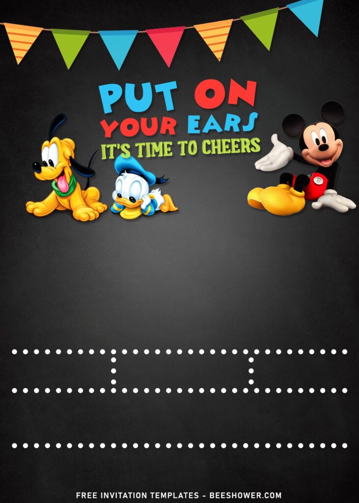 10+ Mickey Mouse Chalkboard Birthday Invitation Templates with baby goofy
