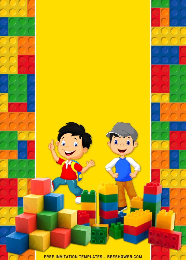 11+ Fun Building Blocks Party Birthday Invitation Templates with cute building block toys