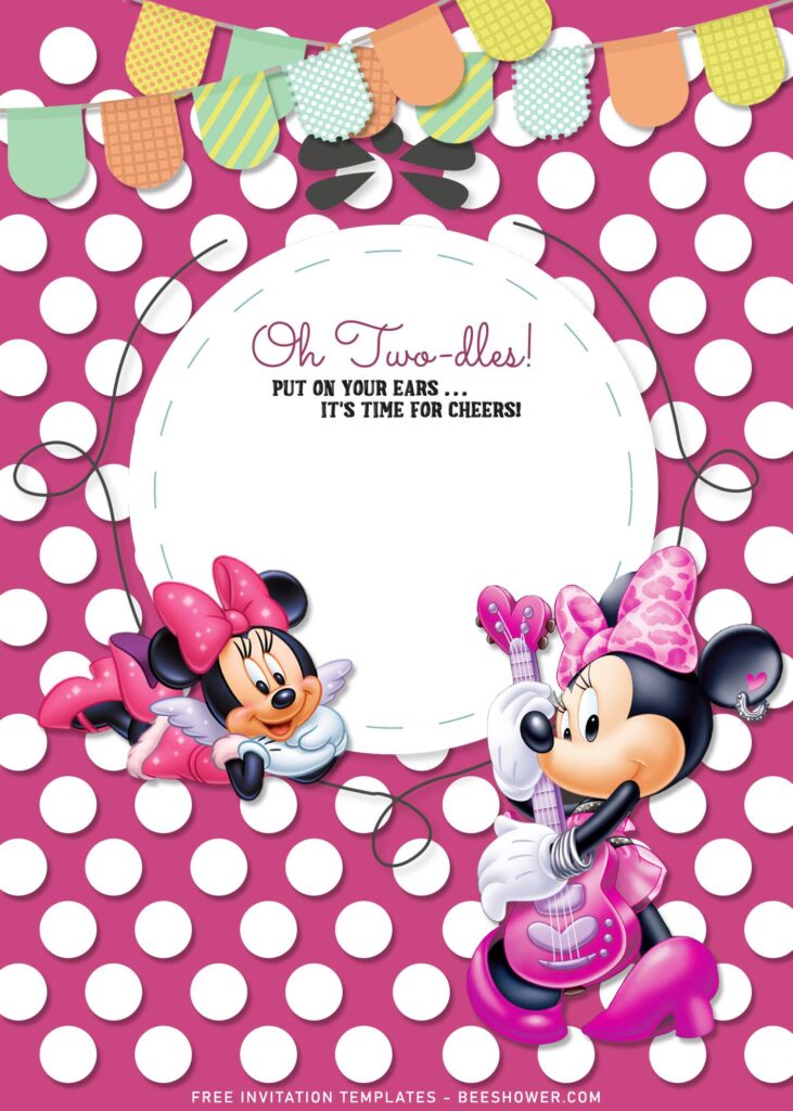 7+ Minnie Mouse Baby Shower Invitation Templates with cute Minnie Mouse is playing guitar