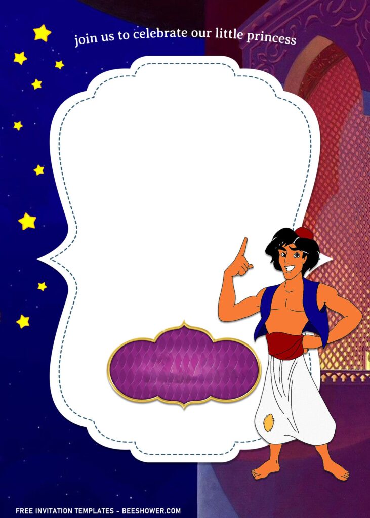 7+ Aladdin Birthday Invitation Templates with Yellow Stars at night background