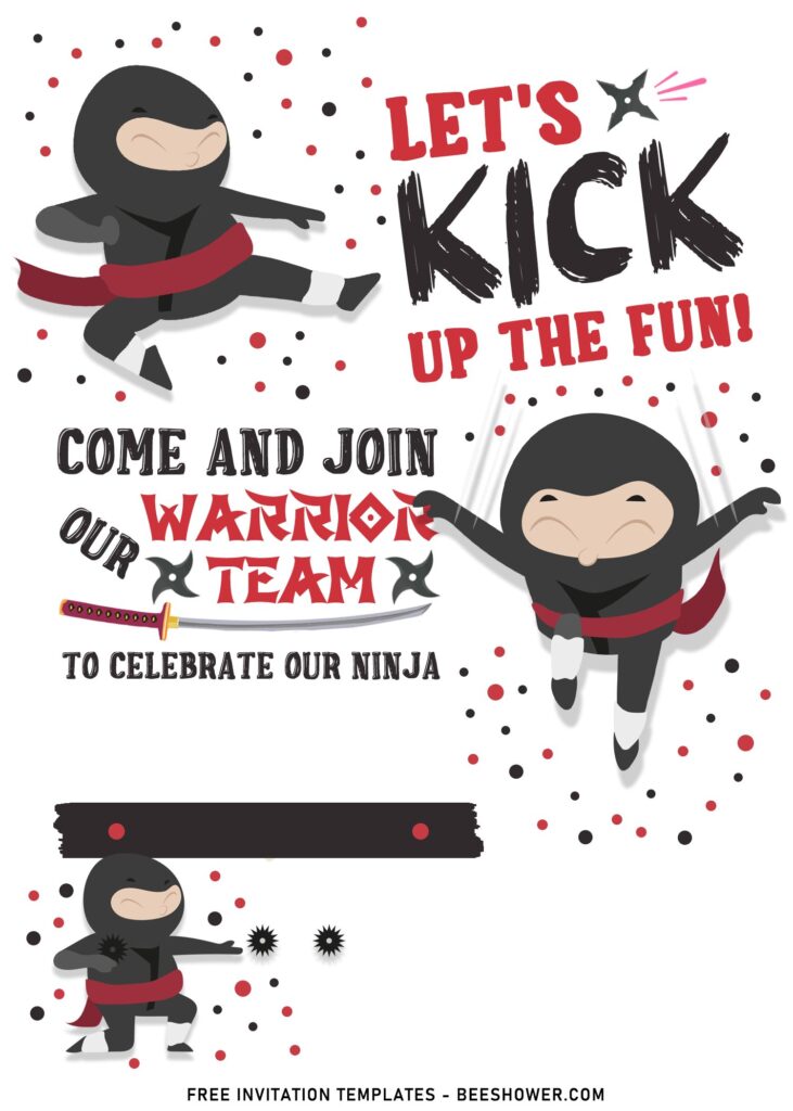 7+ Cool Ninja Theme Birthday Invitation Templates For Boys with Ninja poses