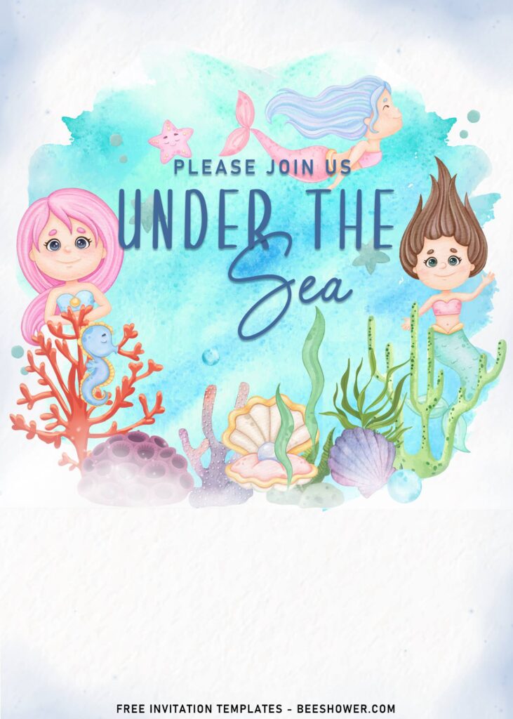 7+ Under The Sea Themed Birthday Invitation Templates With Mermaid with beautiful ocean background
