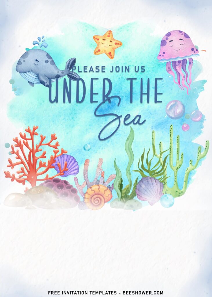 7+ Under The Sea Themed Birthday Invitation Templates With Mermaid with Starfish and Jellyfish