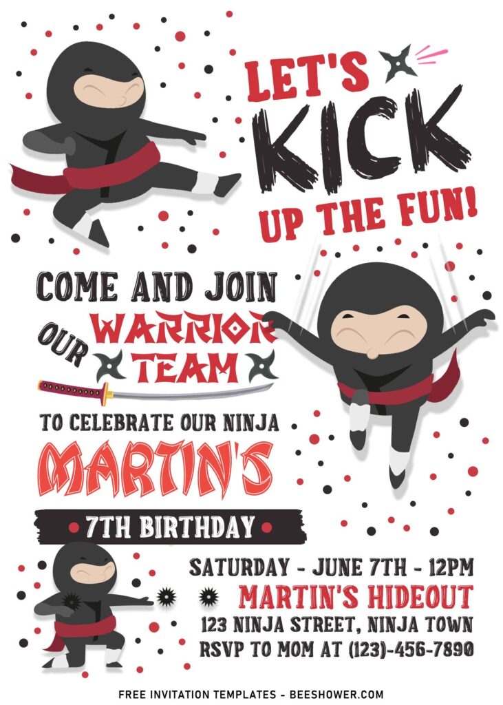 7+ Cool Ninja Theme Birthday Invitation Templates For Boys 