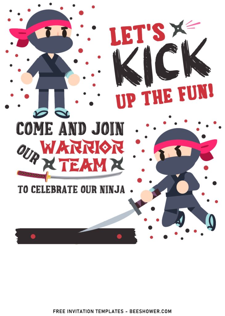 7+ Cool Ninja Theme Birthday Invitation Templates For Boys with katana blade