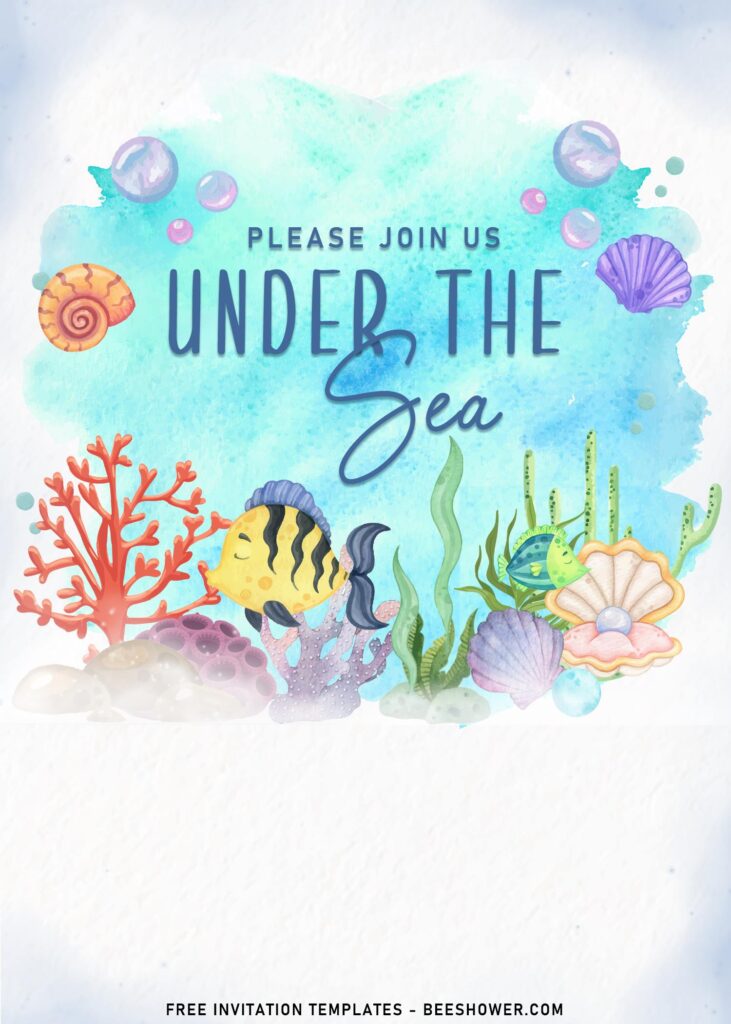 7+ Under The Sea Themed Birthday Invitation Templates With Mermaid with watercolor fish