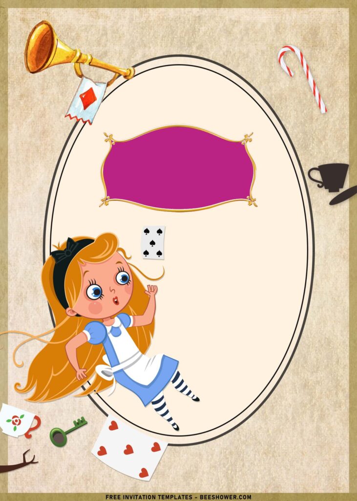 7+ Vintage Alice In Wonderland Birthday Invitation Templates with cute cartoon alice