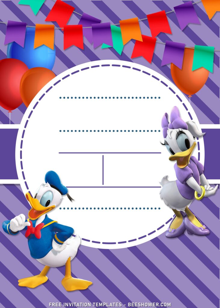 8 Adorable Donald Duck Baby Shower Invitation Templates With Colorful Ballooons - Downloadable 8+ Cute Donald Duck Baby Shower Invitation Templates - Template No. 17