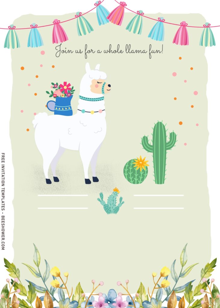8+ Whole Llama Fun Baby Shower Invitation Templates with succulent plants cactus