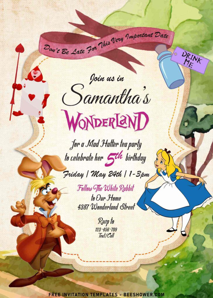 8+ Watercolor Alice In Wonderland Baby Shower Invitation Templates