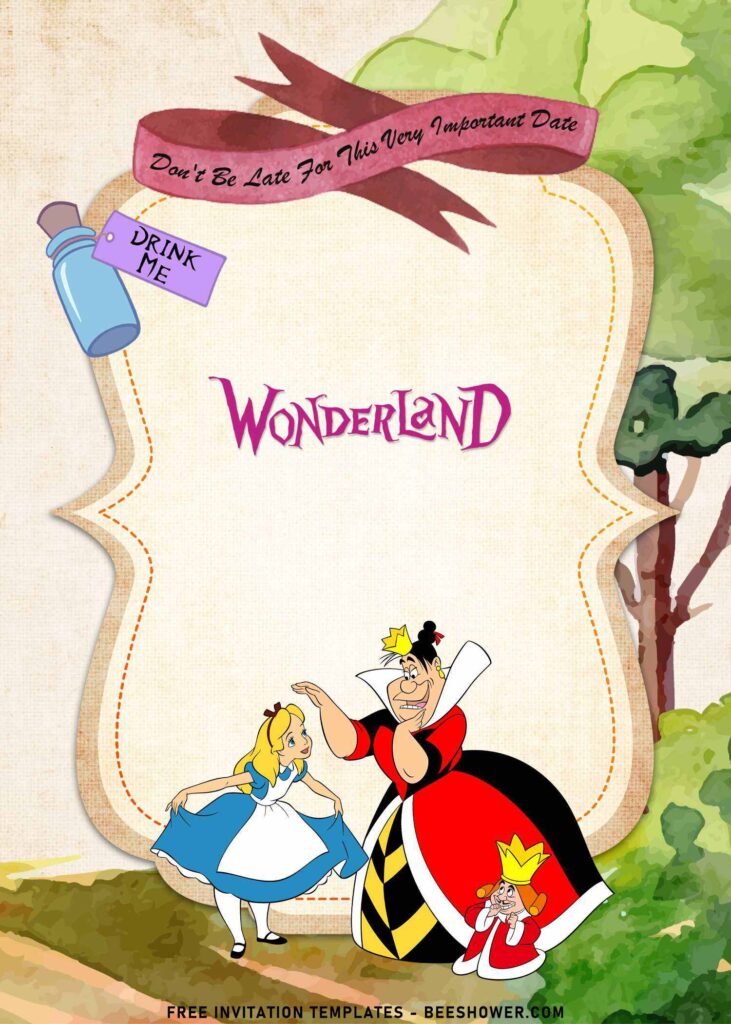 8+ Watercolor Alice In Wonderland Baby Shower Invitation Templates with Alice and her maid