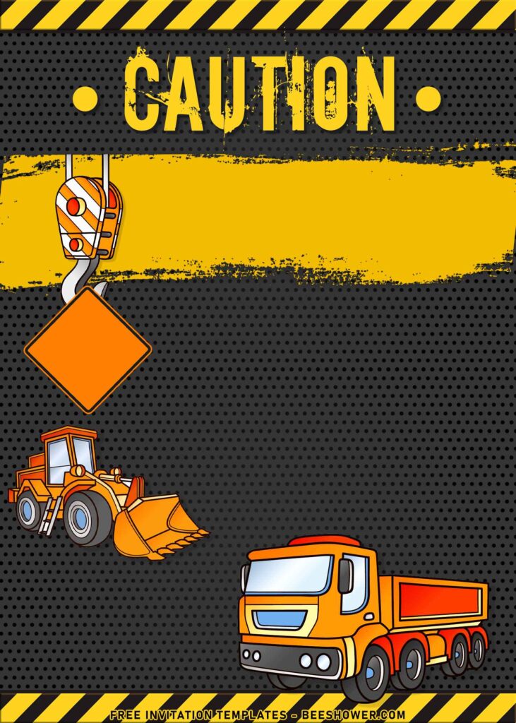 8+ Awesome Construction Baby Shower Invitation Templates with dump truck and front loader truck