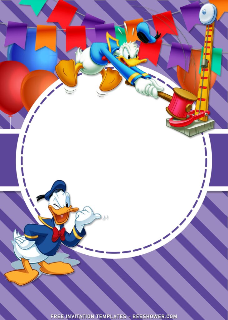 8+ Cute Donald Duck Baby Shower Invitation Templates with cute Donald play hammer ball