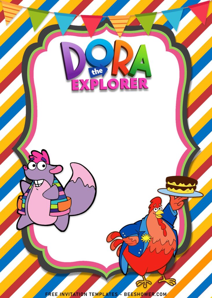 8+ Dora The Explorer Birthday Invitation Templates For Your Kid’s Birthday with Tico and Big Red Chicken