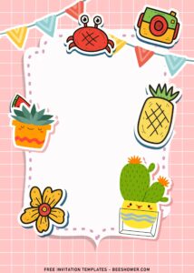 8+ Fun Summer Cactus Birthday Invitation Templates with cute pineapple sticker