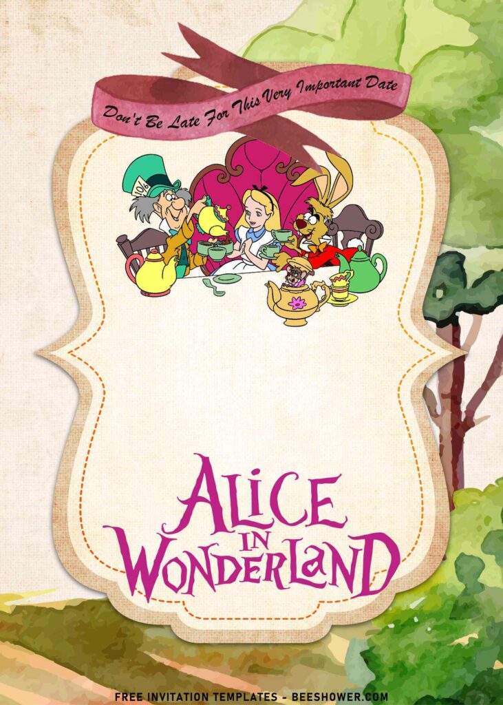 8+ Watercolor Alice In Wonderland Baby Shower Invitation Templates with Mad Hatter