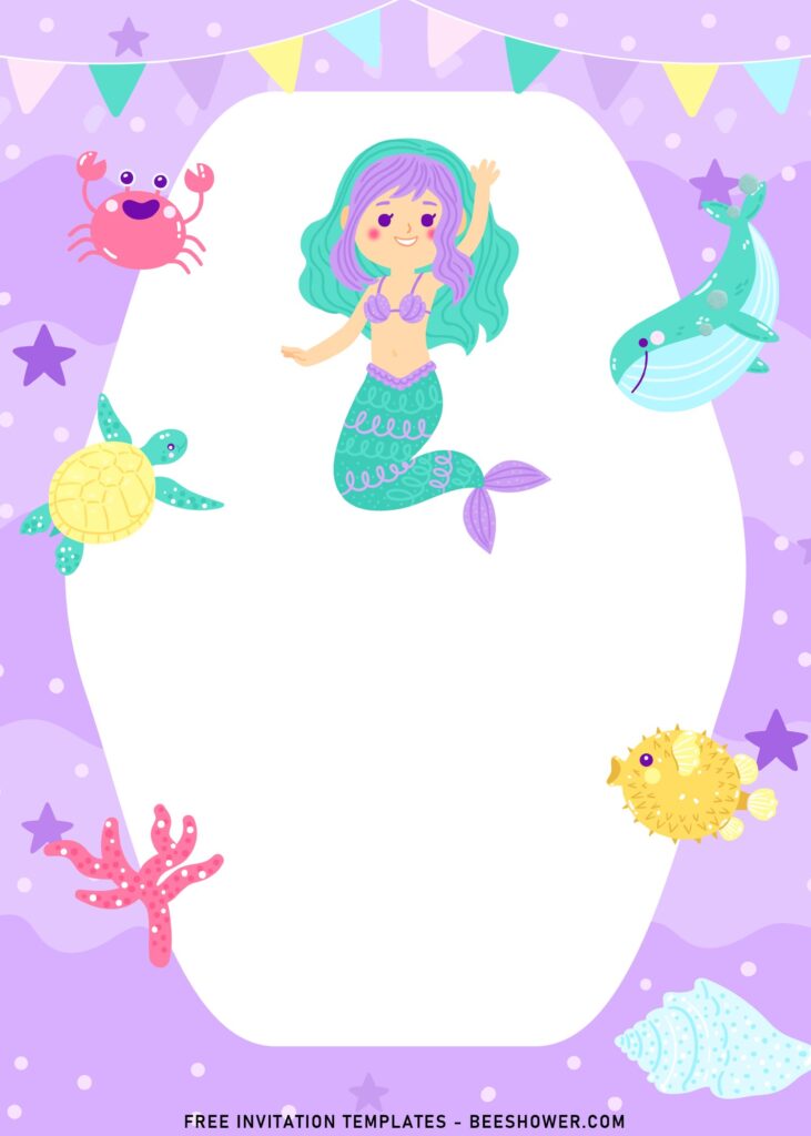 9+ Mermaid And Friends Baby Shower Invitation Templates with Crab and Turtle