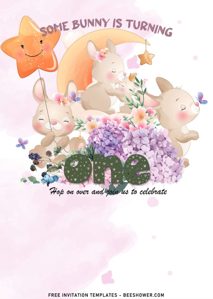9+ Watercolor Some Bunny Baby Shower Invitation Templates with cute little bunnies surrounded by watercolor flowers
