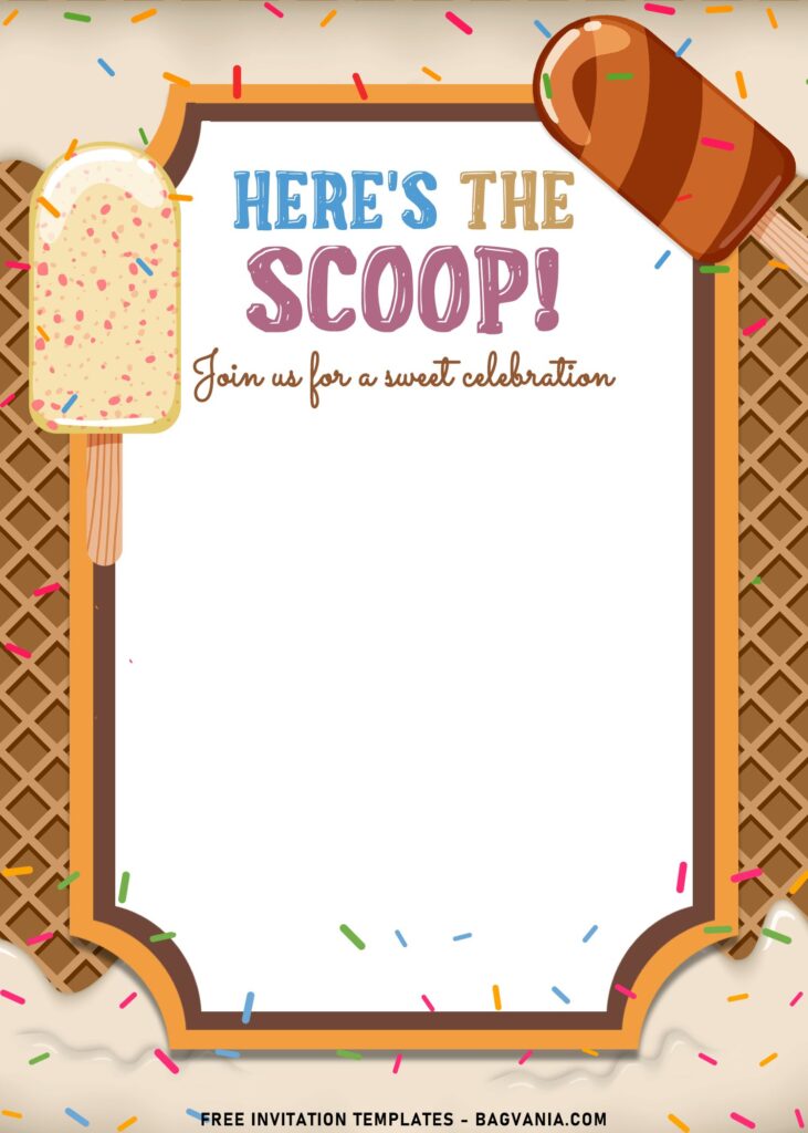 9+ Ice Cream Party Invitation Templates For Kids with strawberry melted ice cream border