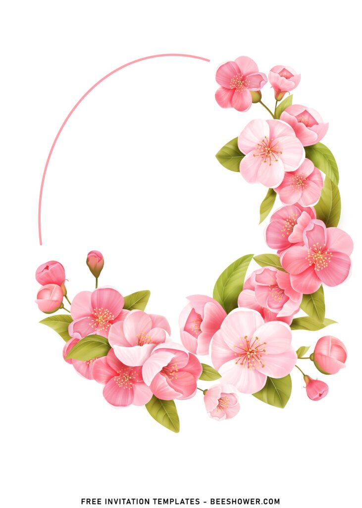 10+ Pretty Pink Cherry Blossom Girls Birthday Invitation Templates with gorgeous pink Sakura floral wreath