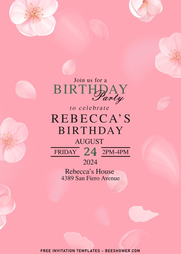 10+ Pretty Pink Cherry Blossom Girls Birthday Invitation Templates