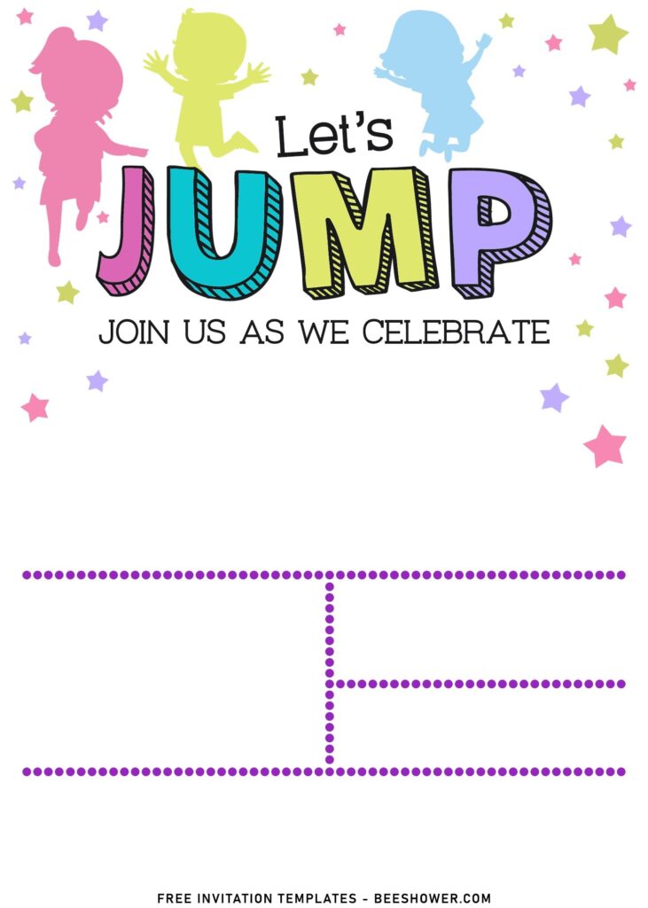10+ Let’s Jump Party Invitation Templates For Your Kids Next Bash with colorful doddles wording