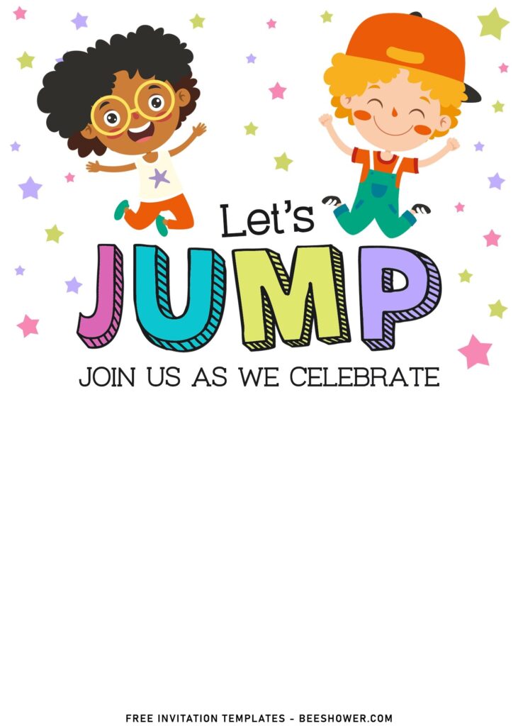 10+ Let’s Jump Party Invitation Templates For Your Kids Next Bash with cartoon doodle