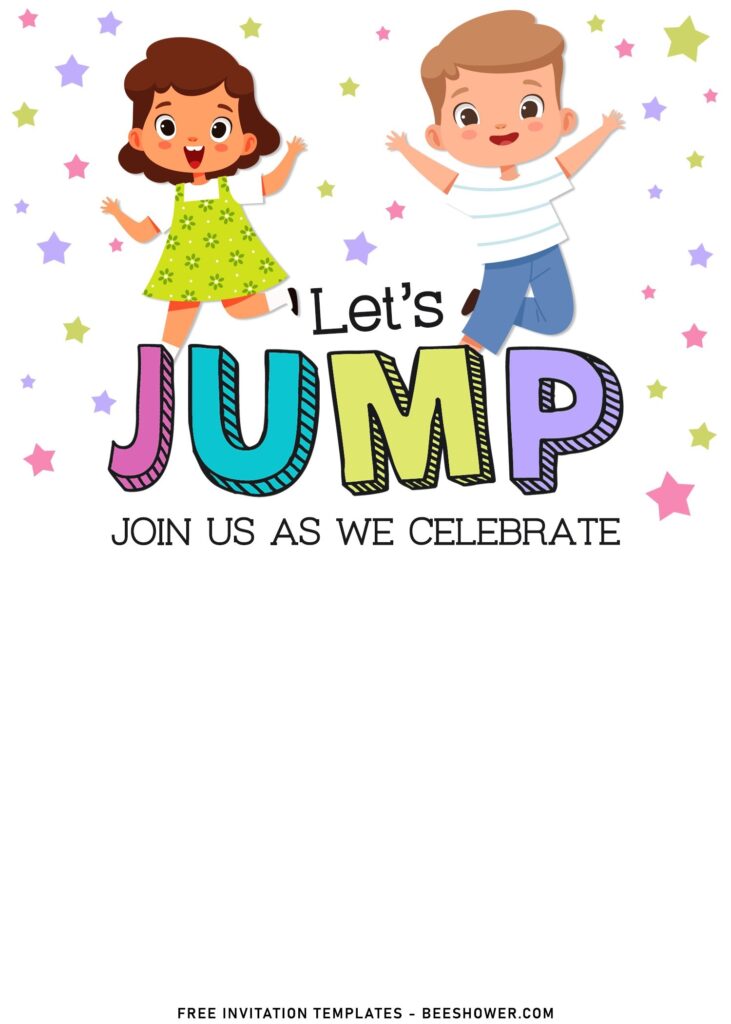 10+ Let’s Jump Party Invitation Templates For Your Kids Next Bash with cartoon kids