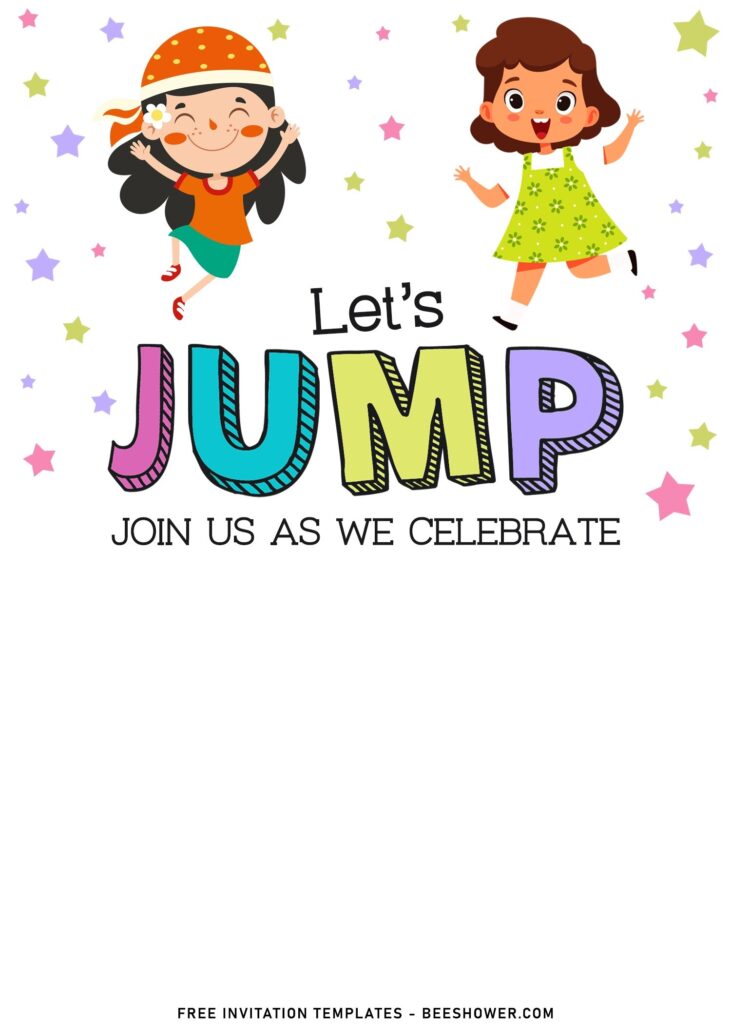 10+ Let’s Jump Party Invitation Templates For Your Kids Next Bash with cute colorful stars