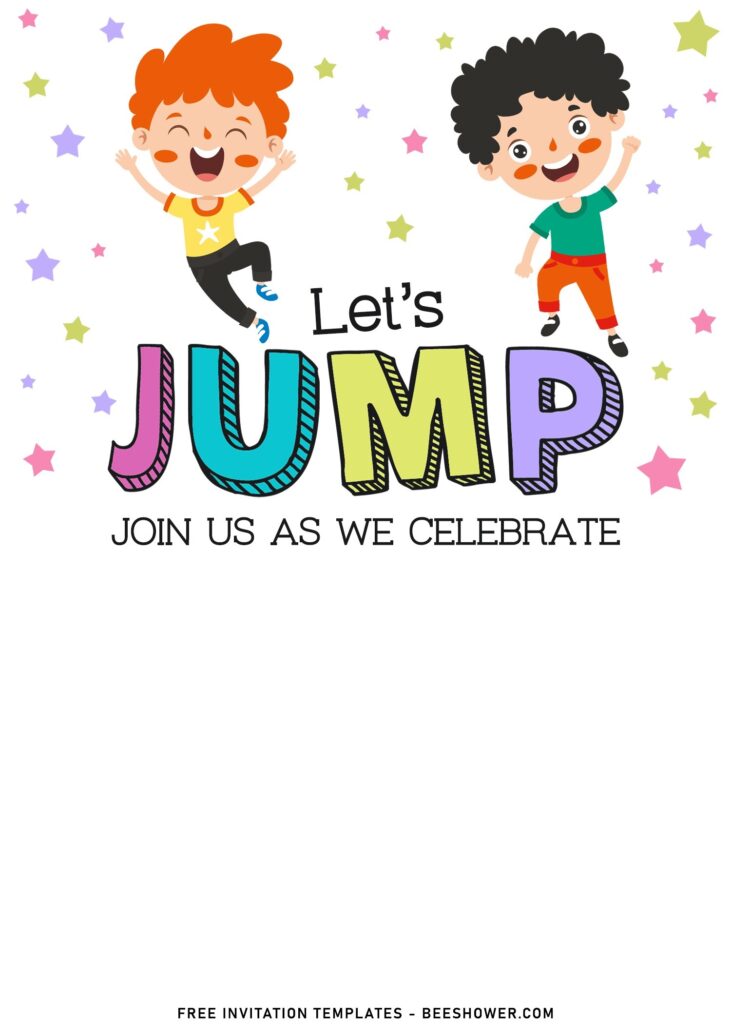 10+ Let’s Jump Party Invitation Templates For Your Kids Next Bash with cute jumping kids