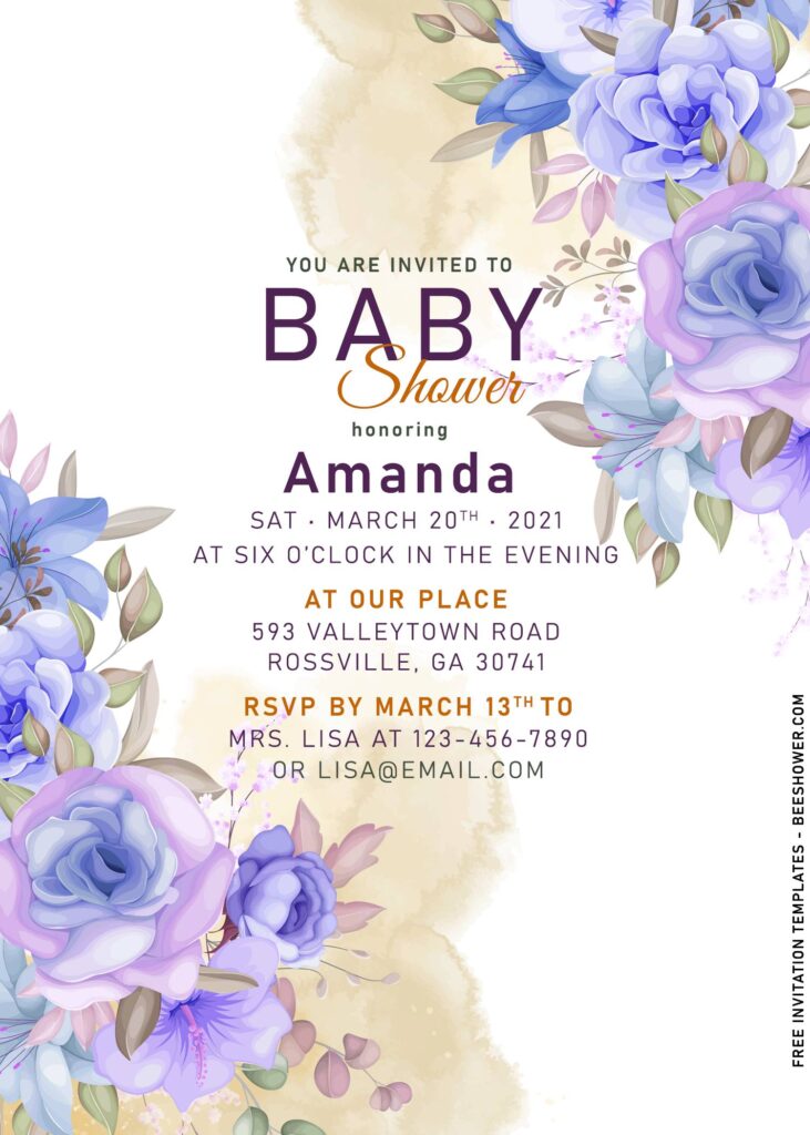 8+ Mauve And Dusty Blue Floral Baby Shower Invitation Templates