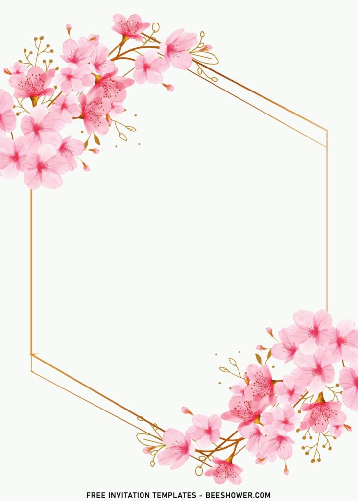 7+ Modern Fashion Japanese Sakura Birthday Invitation Templates with stunning gold geometric text frame
