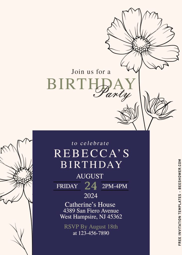 8+ Minimalist Floral Line Art Birthday Invitation Templates