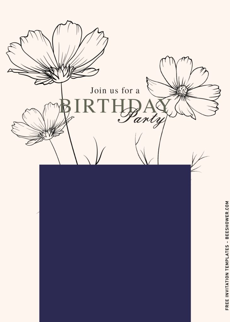 8+ Minimalist Floral Line Art Birthday Invitation Templates with anemone flowers