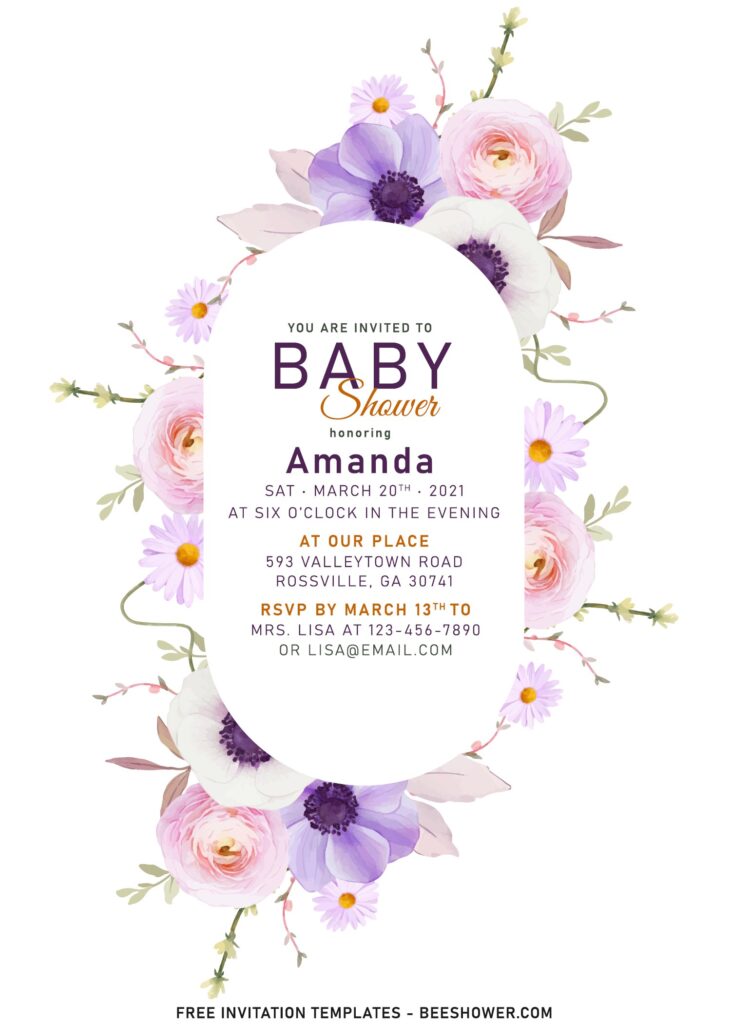 8+ Watercolor Daisies And Anemones Floral Invitation Templates