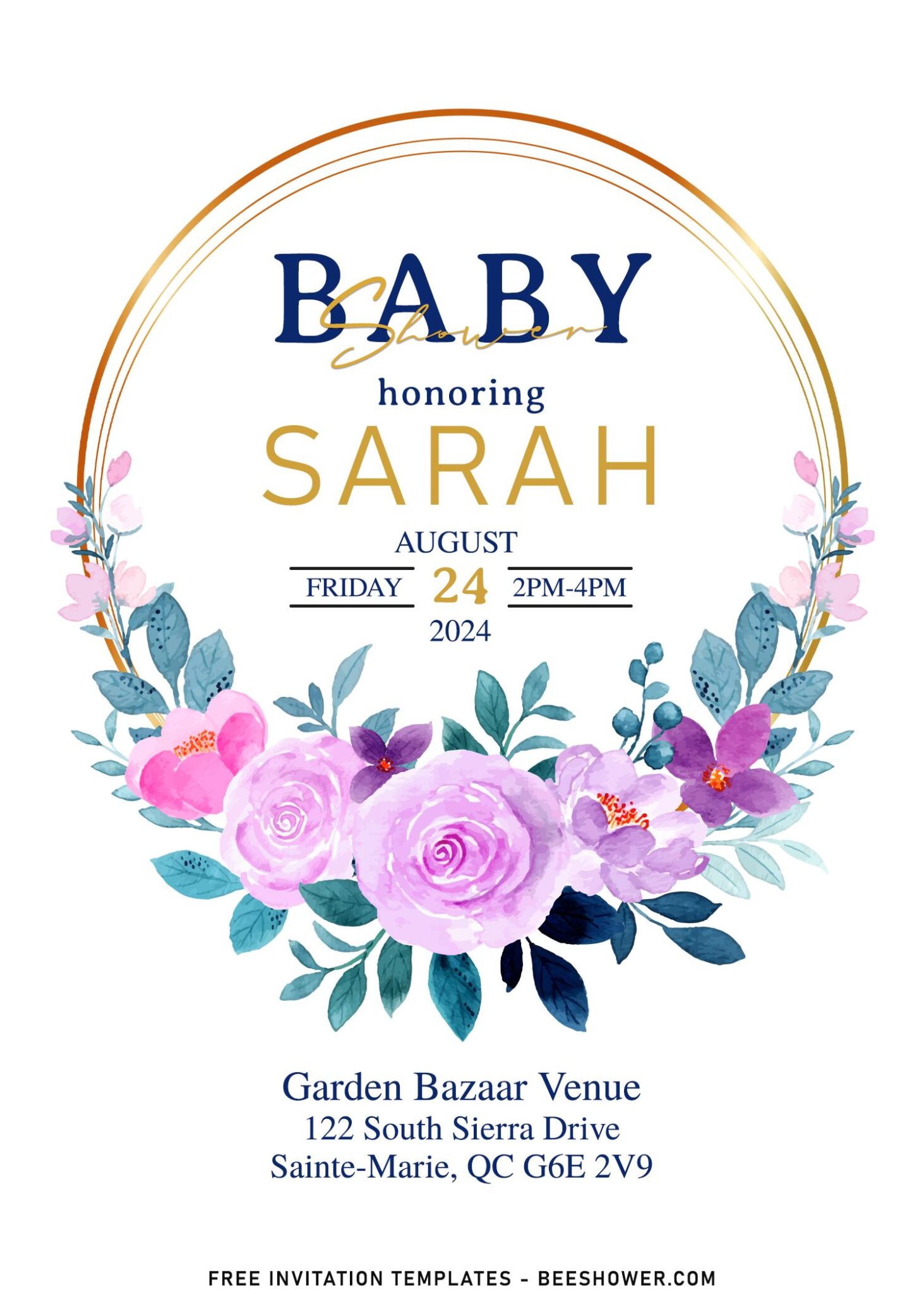 8+ Sweet Watercolor Floral Frame Baby Shower Invitation Templates ...