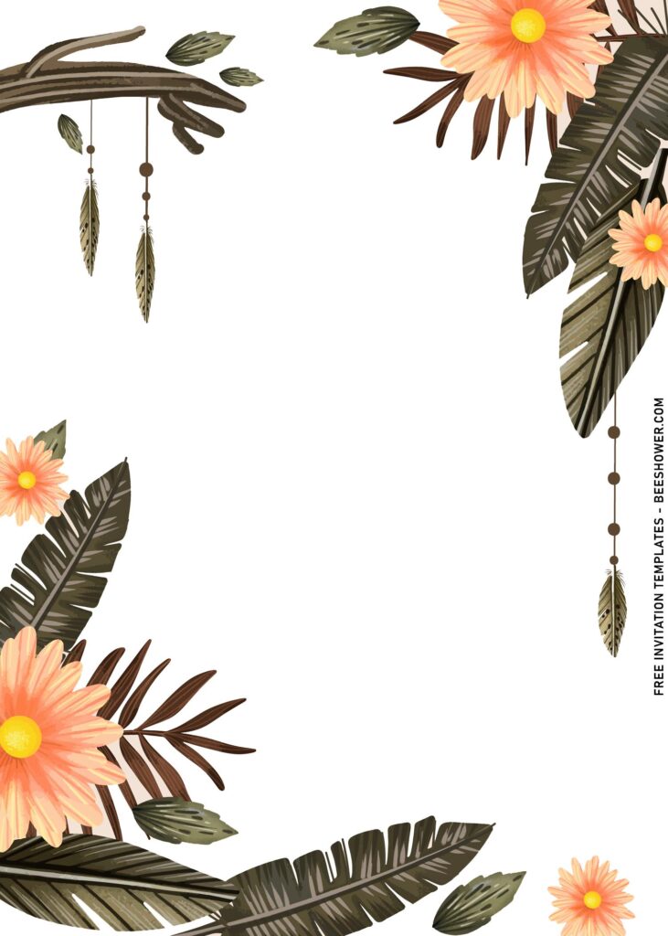 9+ Boho Tribal Girl Birthday Invitation Templates with orange anemone flowers