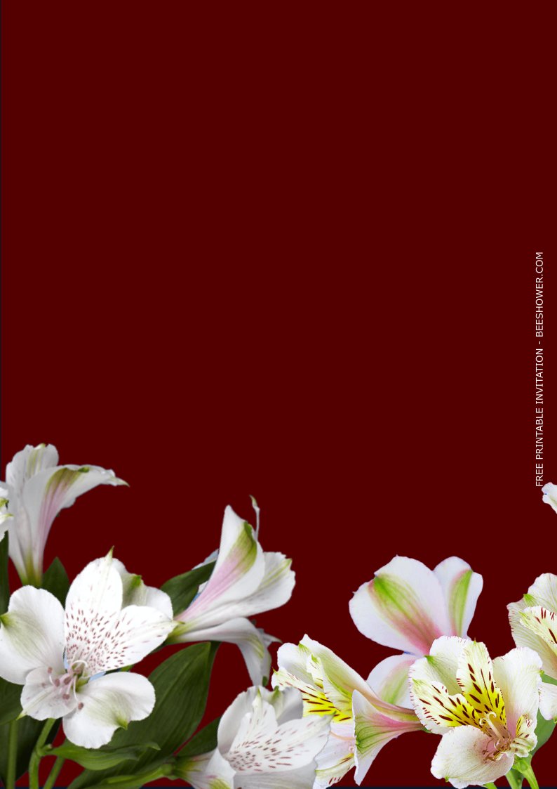 Reddish Floral Invitation Card Templates with Lily and Alstroemeria flowers