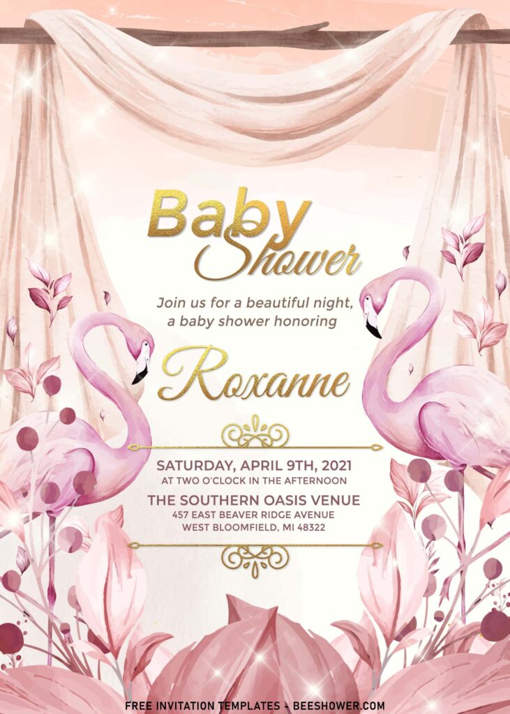11+ Delicate Floral Frame And Flamingo Baby Shower Invitation Templates