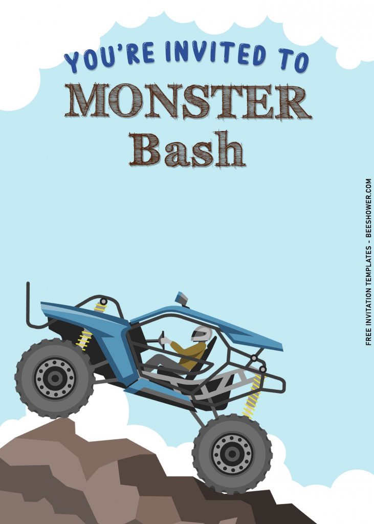 7+ Cute Monster Bash Boy Birthday Party Invitation Templates with super cool buggy