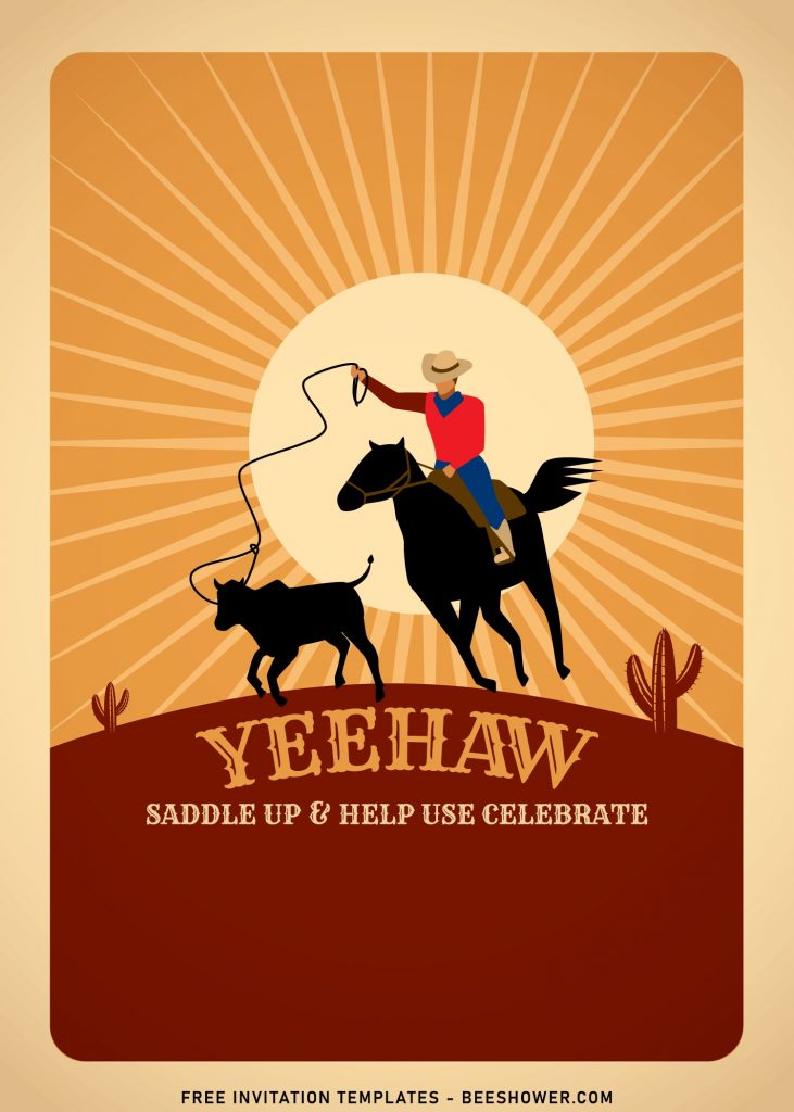 7+ Wild West Rodeo Birthday Invitation Templates with vintage sunburst background